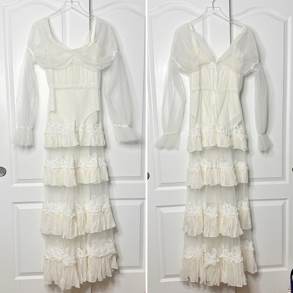 NWT JONATHAN SIMKHAI Threaded Lace Tulle Ruffle dress Size 8 - Picture 5 of 16